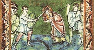 St Boniface happily being killed by pagans